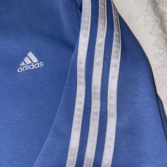 Gently Loved Adidas Light Blue Hoodie with White Stripes **Missing Drawstring ** - Picture 5 of 10